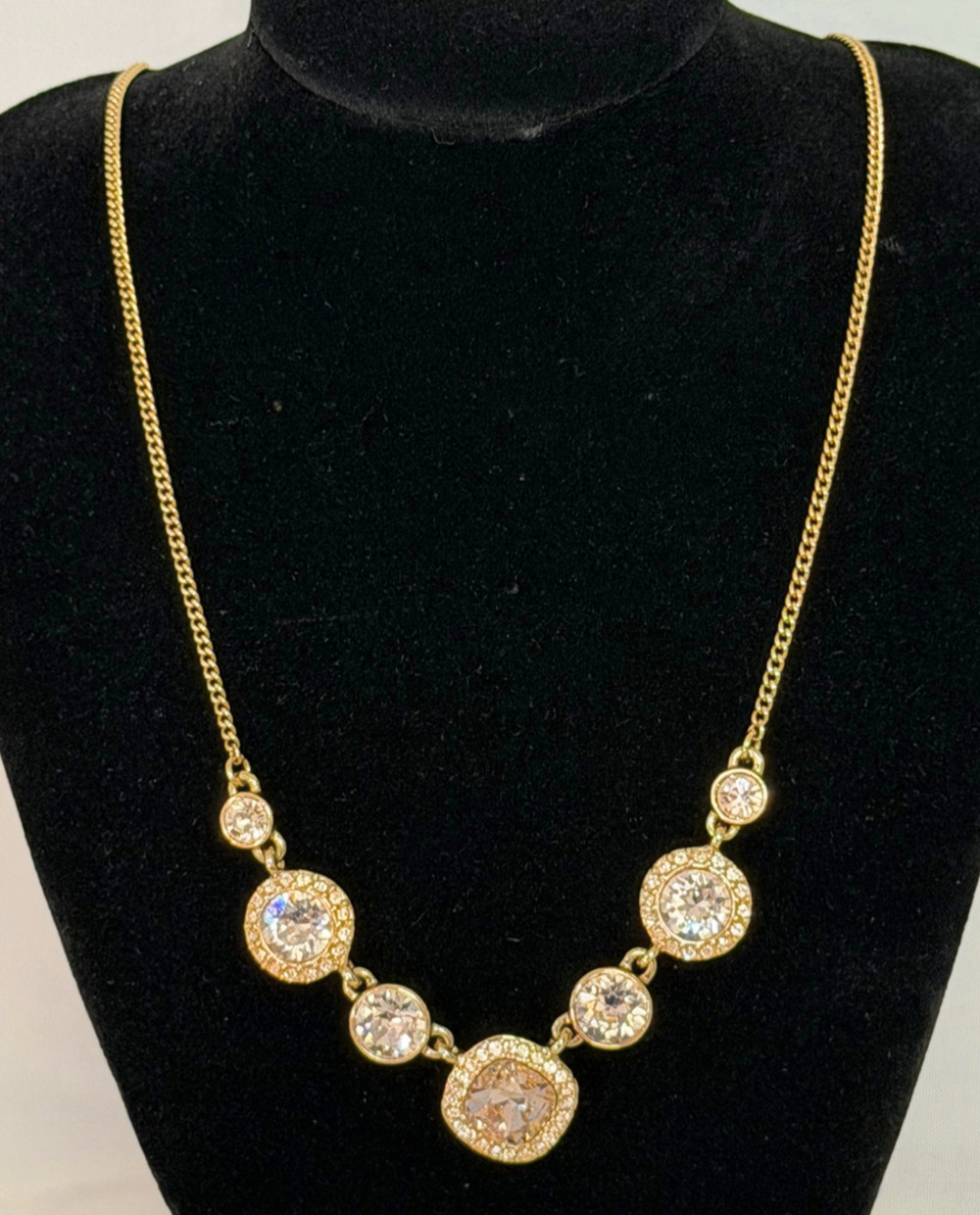Givenchy Signed 19" Frontal Collar Necklace Faceted Pink Crystals Gold-Tone